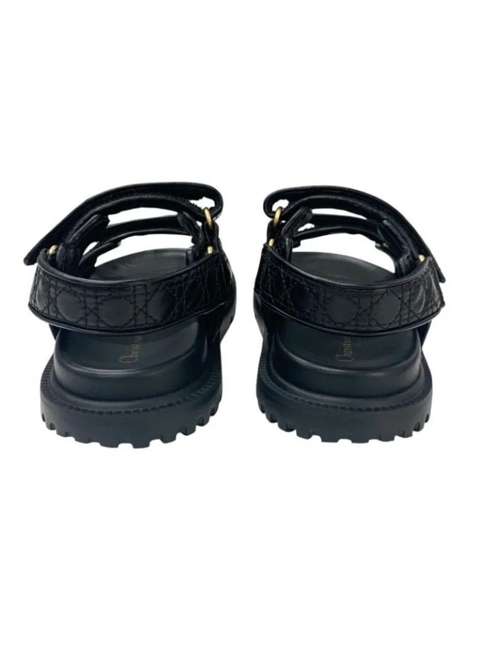 Christian Dioract Sandals Shoes Calfskin Black Gold Logo Cannage Quilted Sports - Picture 5 of 10